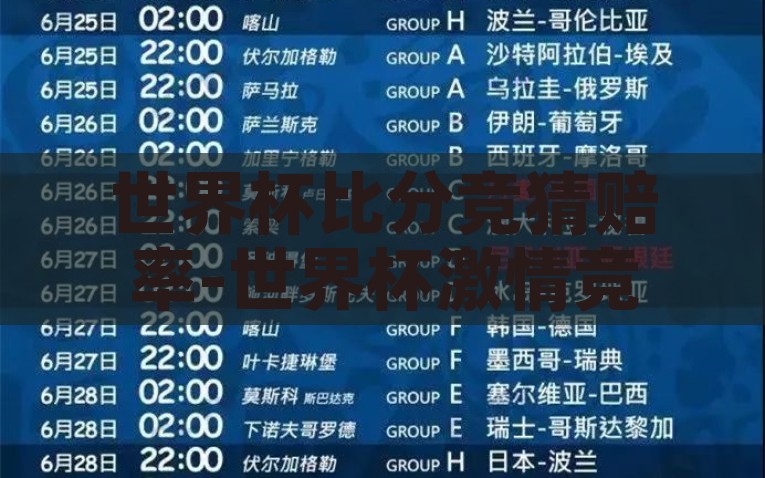 世界杯比分竞猜赔率-世界杯激情竞猜，揭秘比分赔率之谜，世界杯，激情竞技与神秘赔率光辉背后